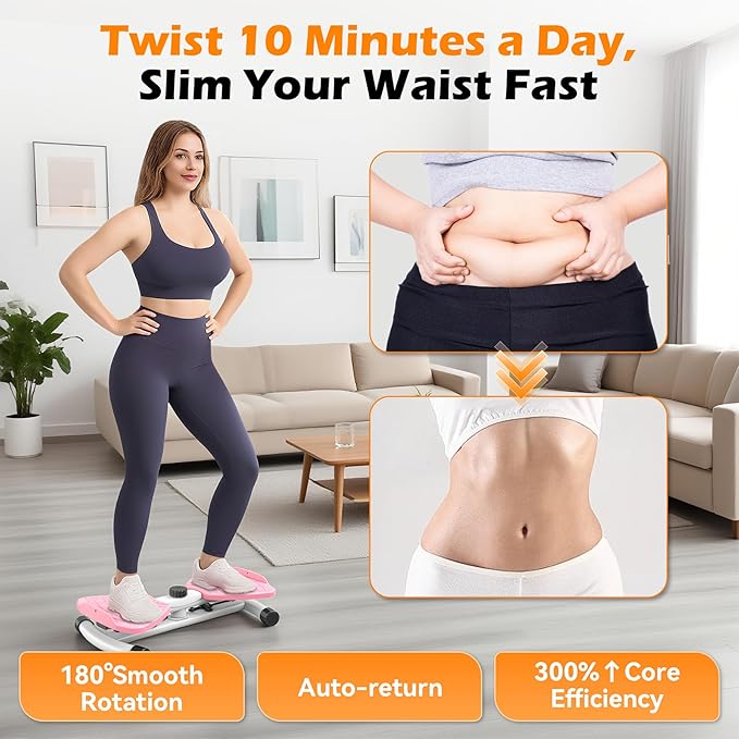 Waist Twister, Ab Machine with 300 lbs Weight Capacity, Abs Workout for Slim Waist and Core Ab Exercise, Noiseless Home Gym Exercise Equipment for Women Men