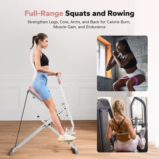 MERACH Squat Machine Glutes Workout Adjustable Resistance Foldable Exercise Equipment Leg Exercise Machine with 350lbs Weight Capacity for Women, Rowing Machine