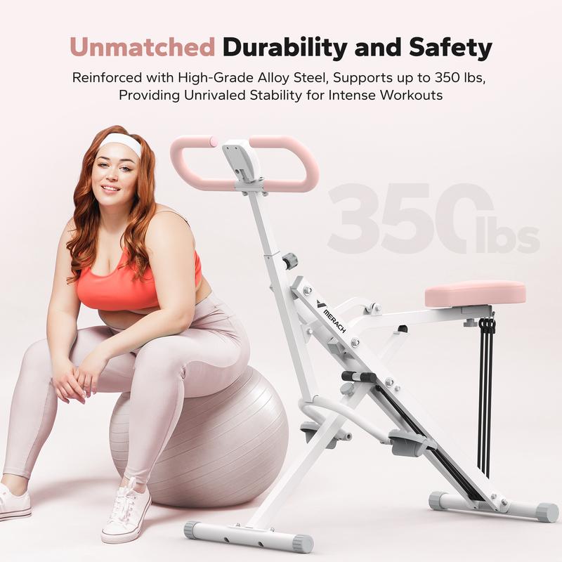MERACH Squat Machine Glutes Workout Adjustable Resistance Foldable Exercise Equipment Leg Exercise Machine with 350lbs Weight Capacity for Women, Rowing Machine