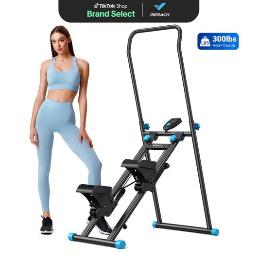 MERACH Stair Stepper with Handlebar for Full-Body Workout, 300LBS Capacity, Compact Cardio Climber Exercise Machine with Adjustable Pedals, Vertical Climber for Home Gym